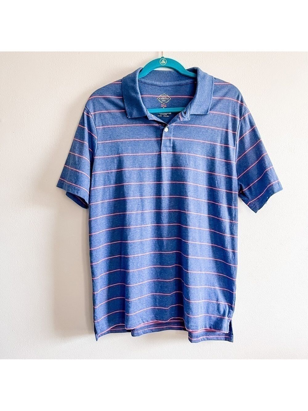 St. John’s Bay Men’s Blue & Orange Stripe Cotton Casual Polo Medium Quick Dry